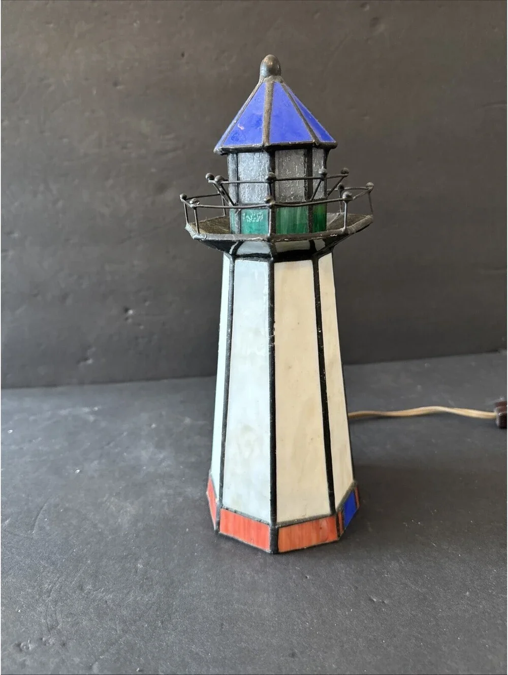 Tiffany-Style Stained Glass Lighthouse 10” H Nautical Beach Nite Light Lamp